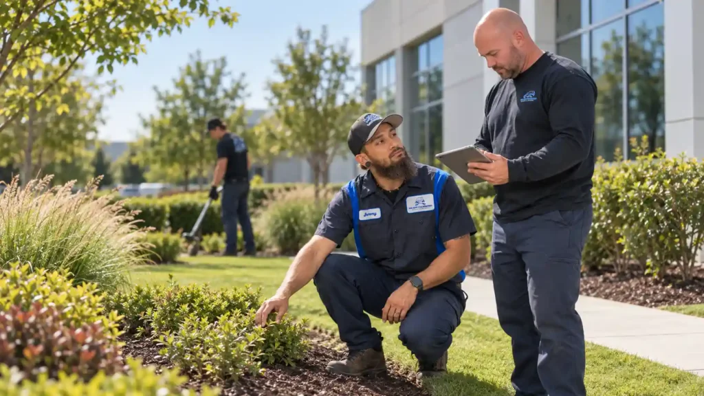 Pro-Serv technicians performing commercial grounds management at a Carolina property
