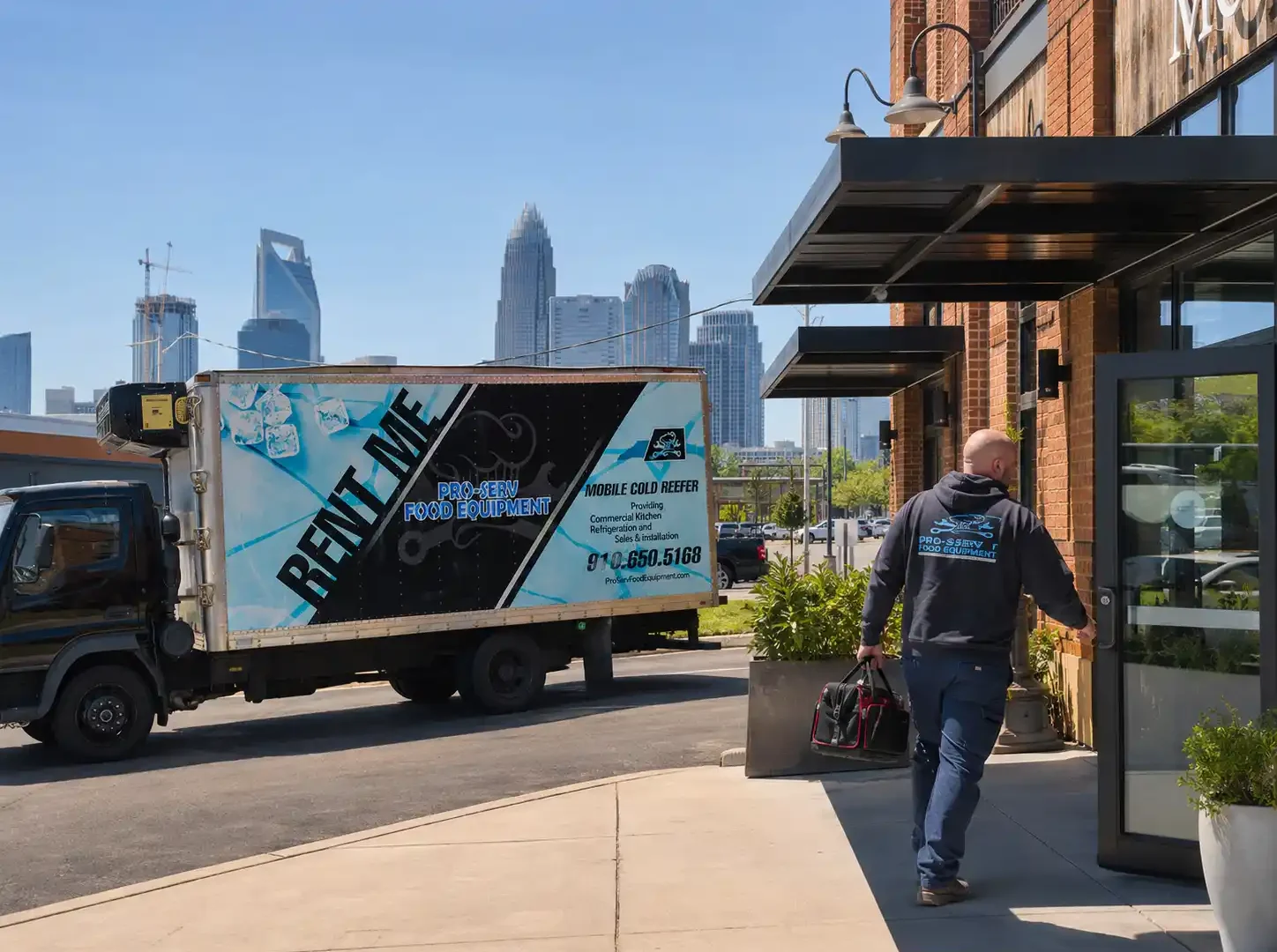 Pro-Serv Food Equipment service truck and technician arriving for commercial kitchen equipment service in Charlotte, NC